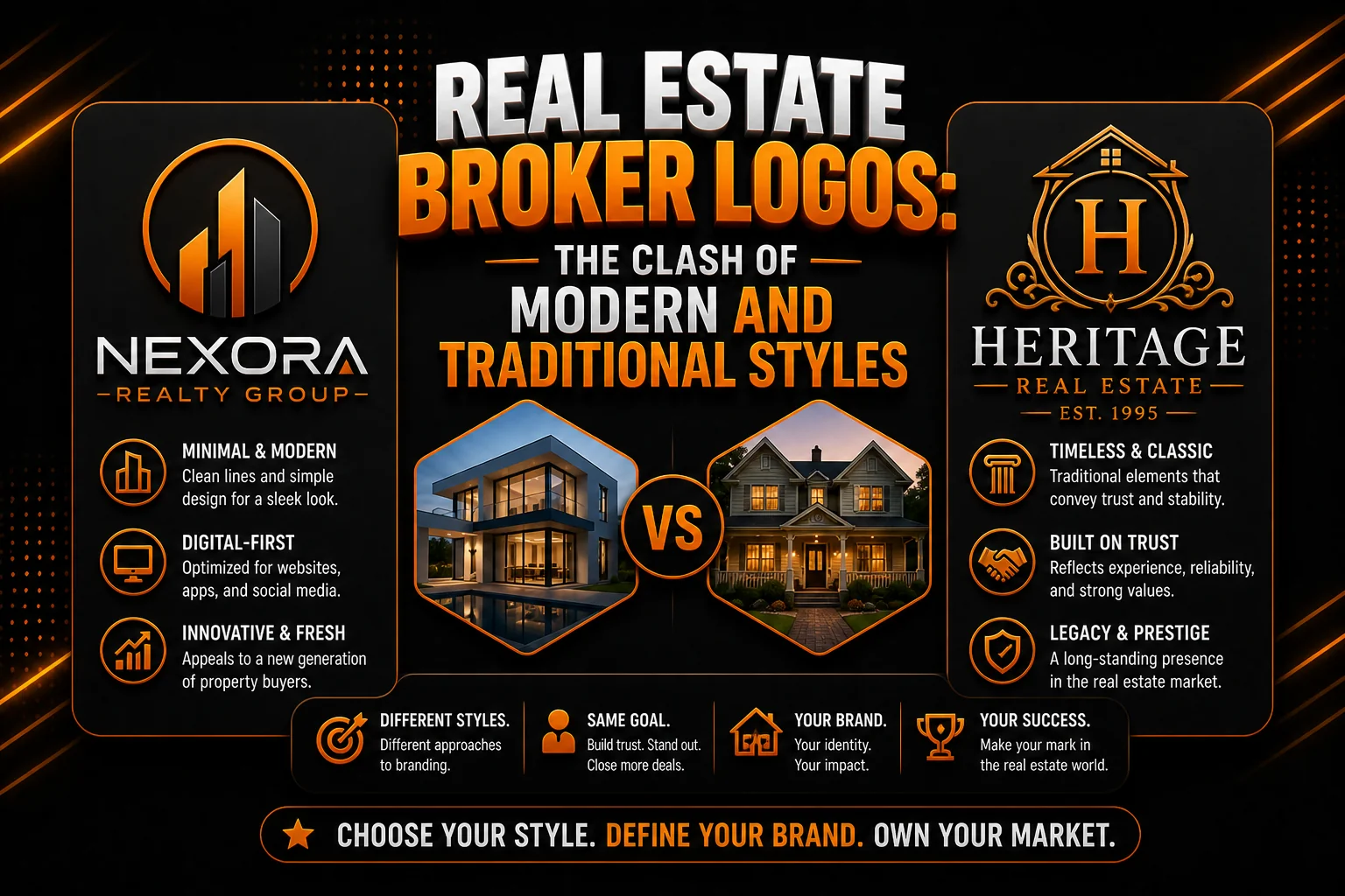Real Estate Broker Logos The Clash of Modern and Traditional Styles