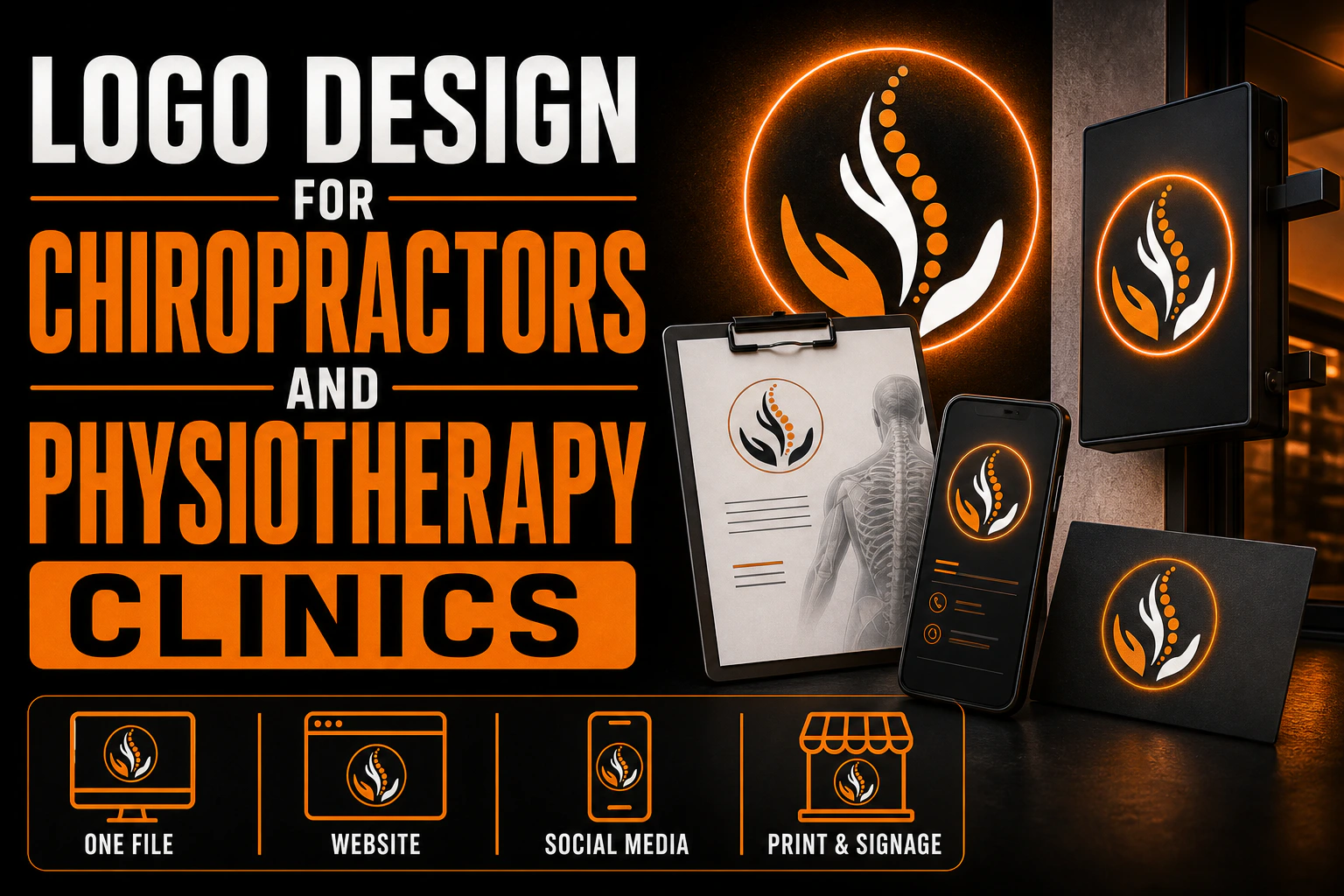 Logo Design for Chiropractors and Physiotherapy Clinics One File Four Platforms