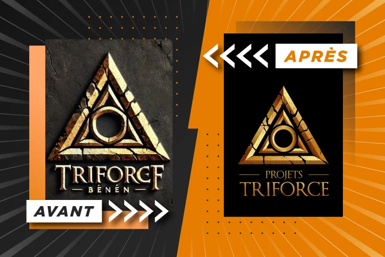 Comparaison avant et après d’un logo Triforce doré