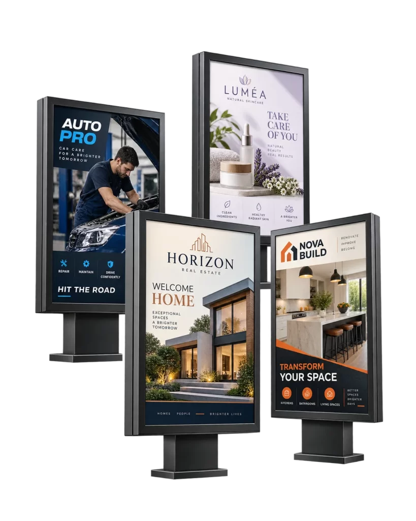 Mockup of a real estate advertisement displayed in a bus shelter