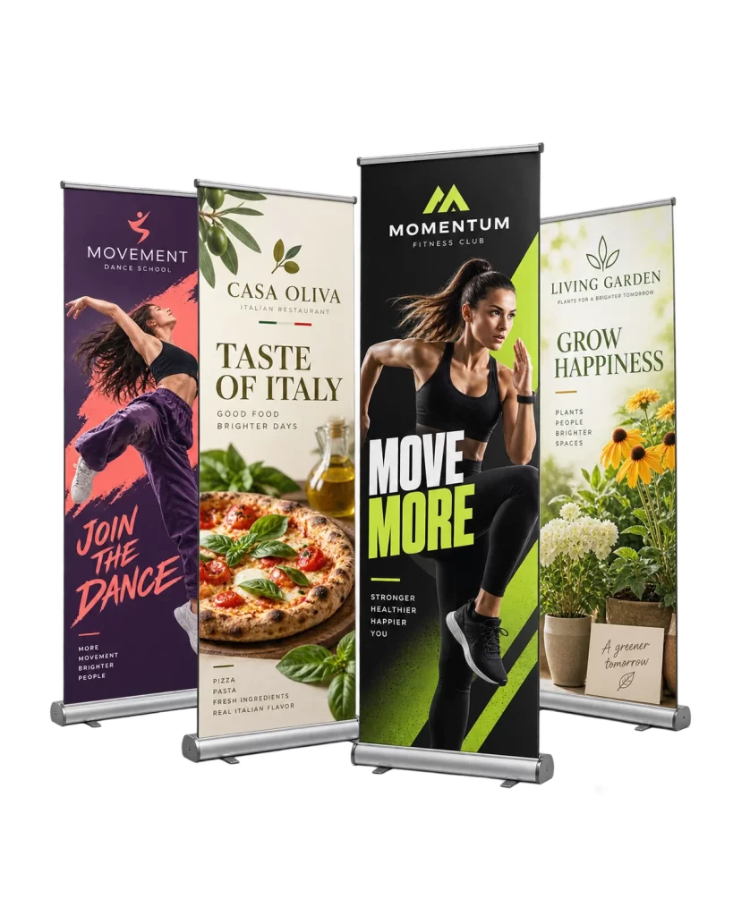 Mockup of a roll-up banner presenting a service offer