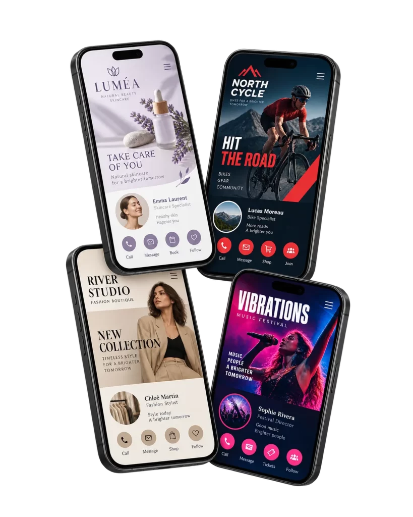 Clickable digital business cards displayed on smartphones
