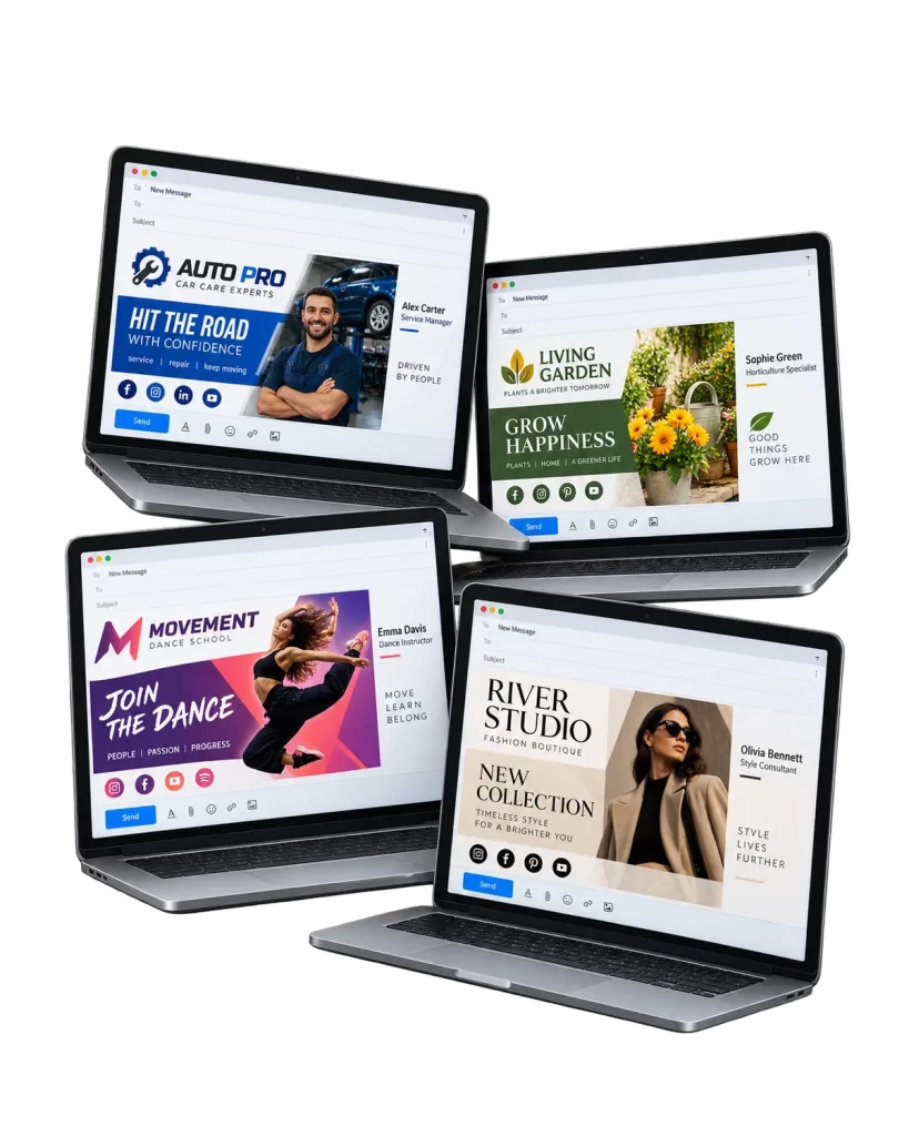 Examples of custom animated email signatures designed for businesses