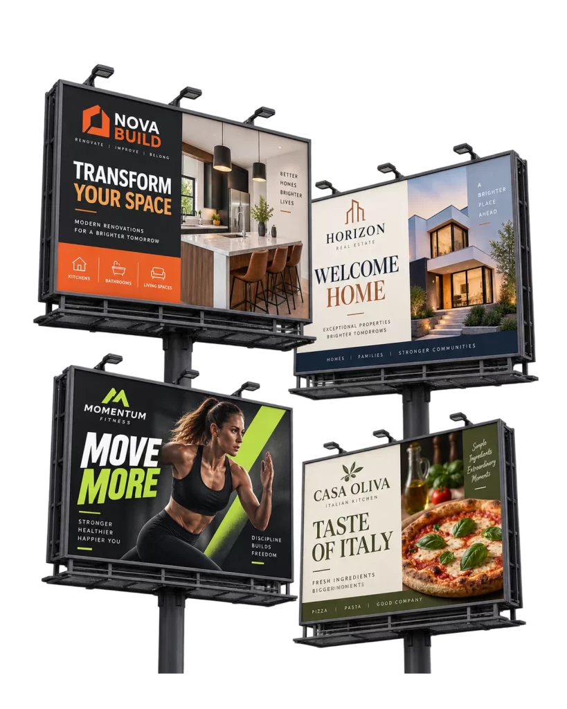 Mockup of a real estate advertisement displayed on an outdoor billboard