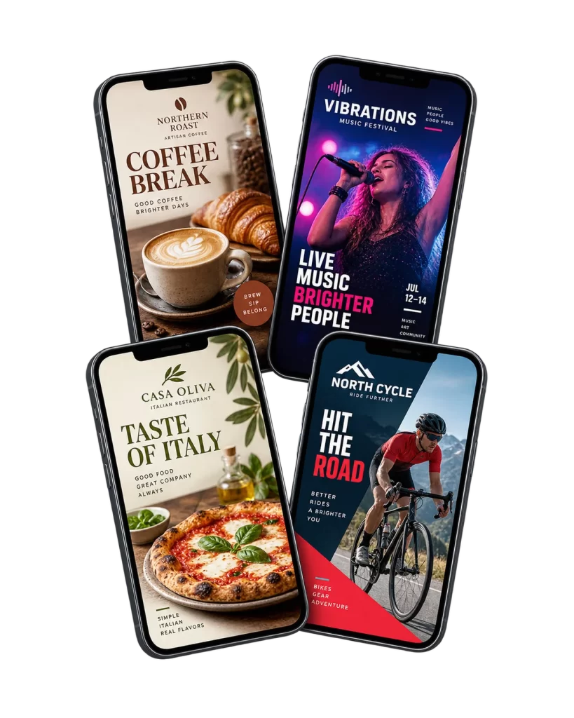 Examples of custom Facebook ad visuals created for business campaigns