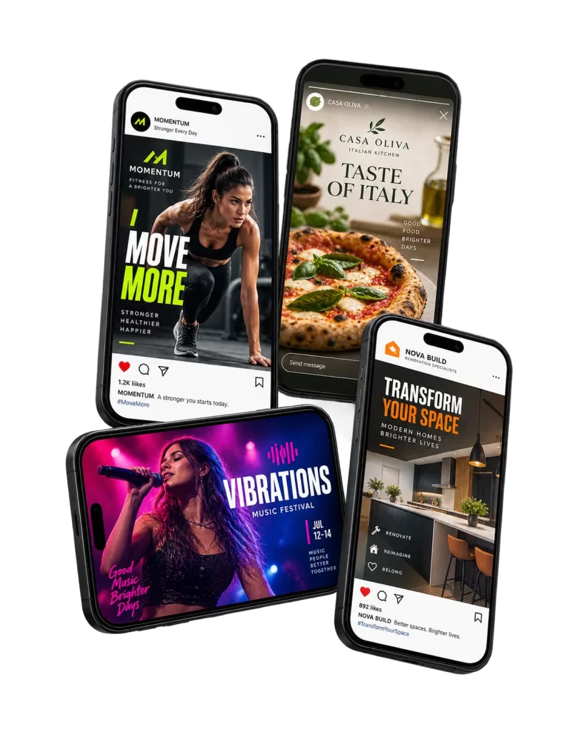 Examples of custom Instagram posts designed for a variety of brands