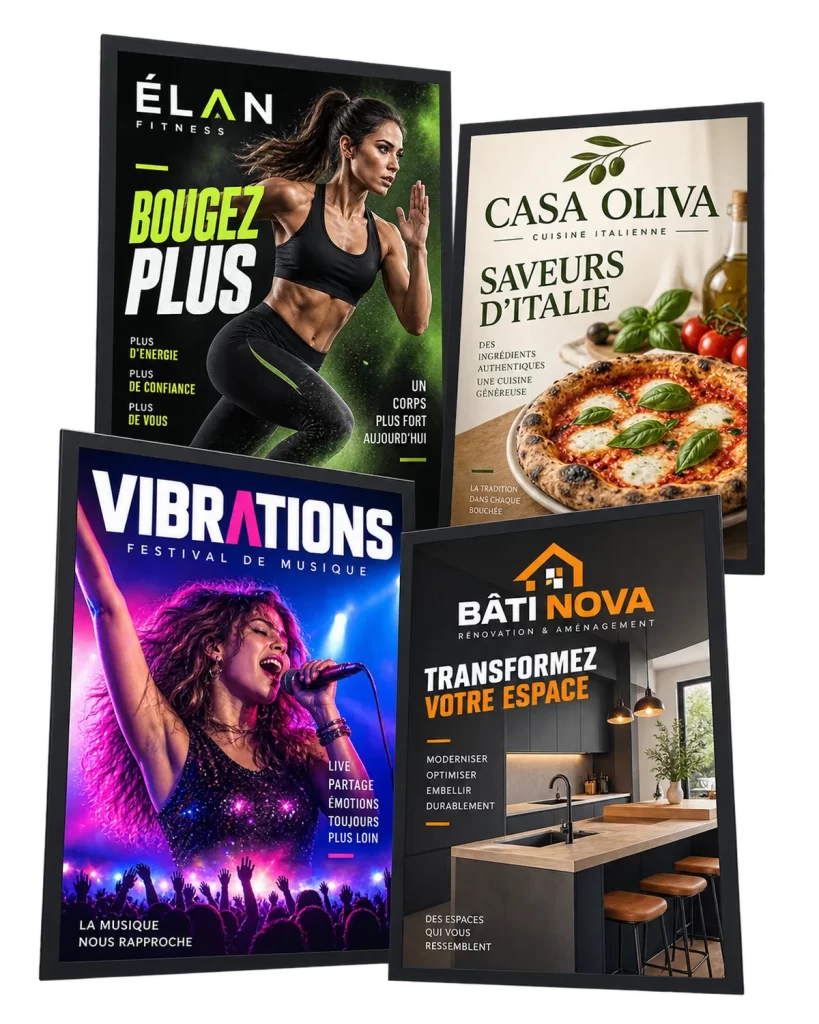 Exemples d’affiches publicitaires créées sur mesure pour des événements et des entreprises