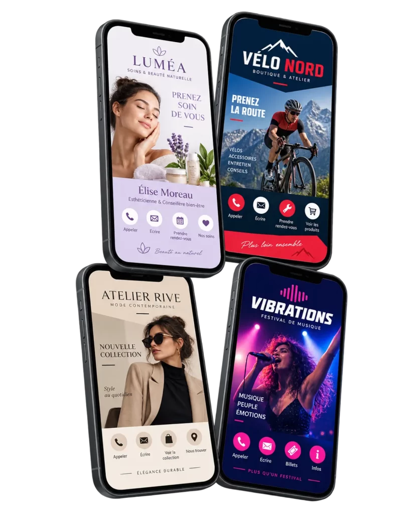 Cartes d’affaires numériques cliquables présentées sur des téléphones