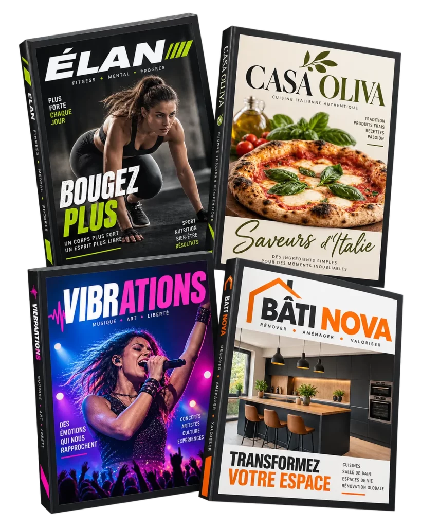 Exemples de magazines et de mises en page éditoriales créés sur mesure