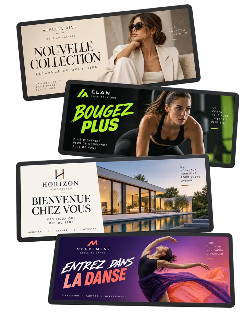 Exemples de bannières de couverture Facebook créées sur mesure pour des entreprises et des groupes