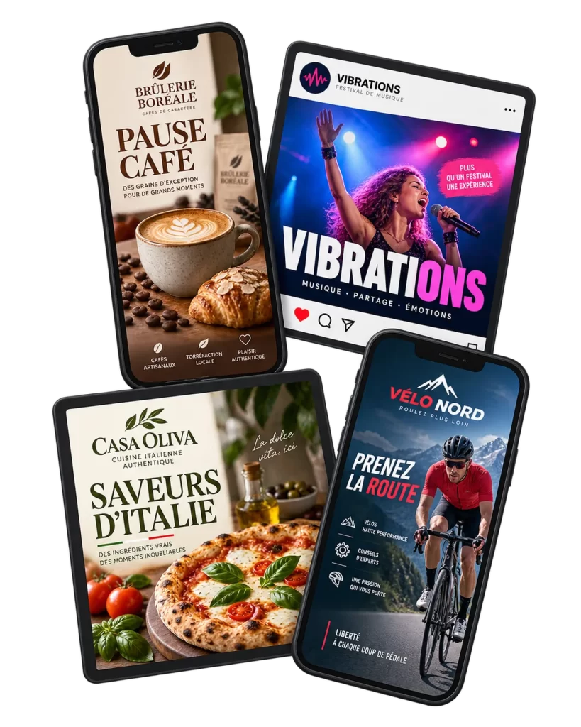 Exemples de visuels publicitaires Facebook créés sur mesure pour des campagnes d’entreprises
