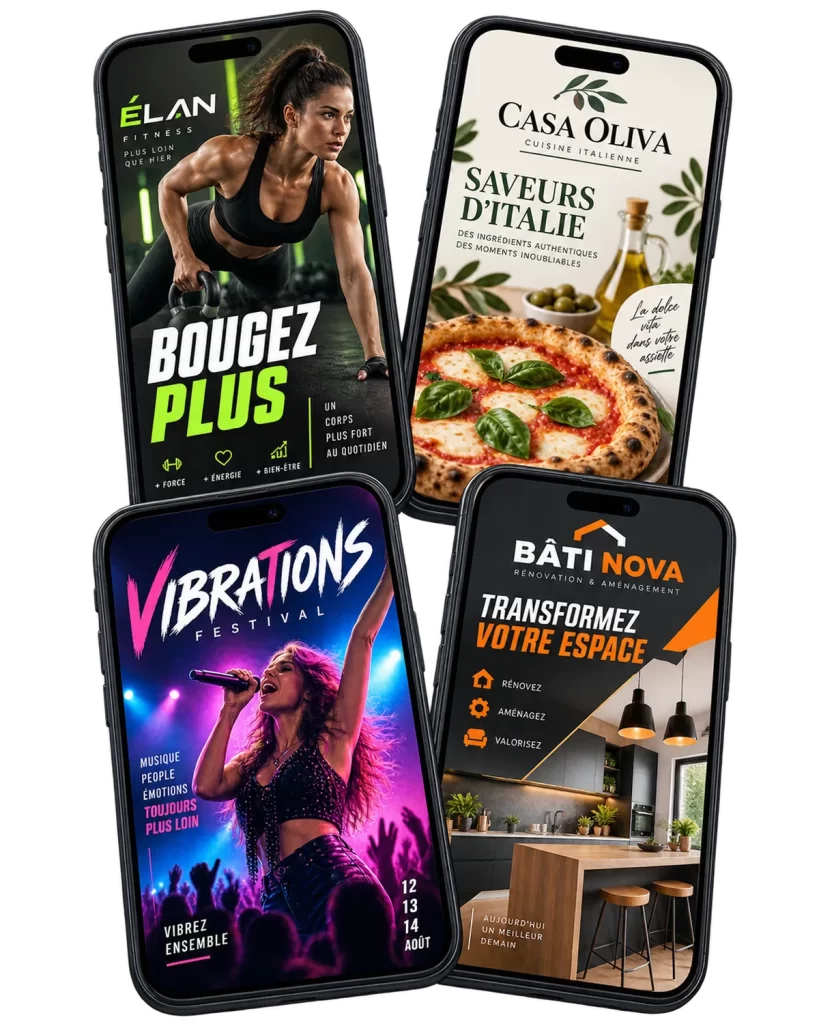 Exemples de publications Instagram créées sur mesure pour des marques variées